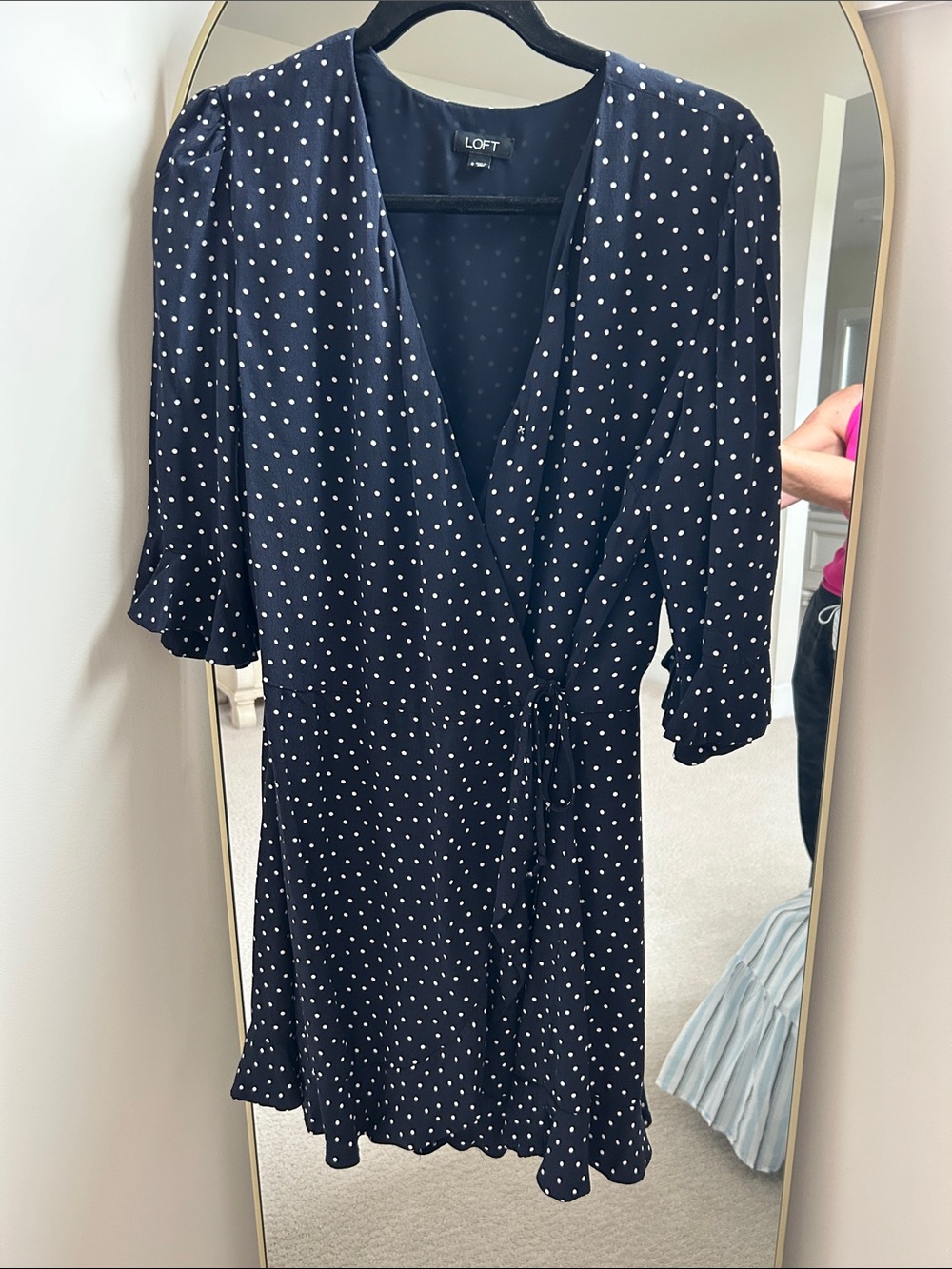 LOFT Navy Polka Dot Wrap Romper/Dress